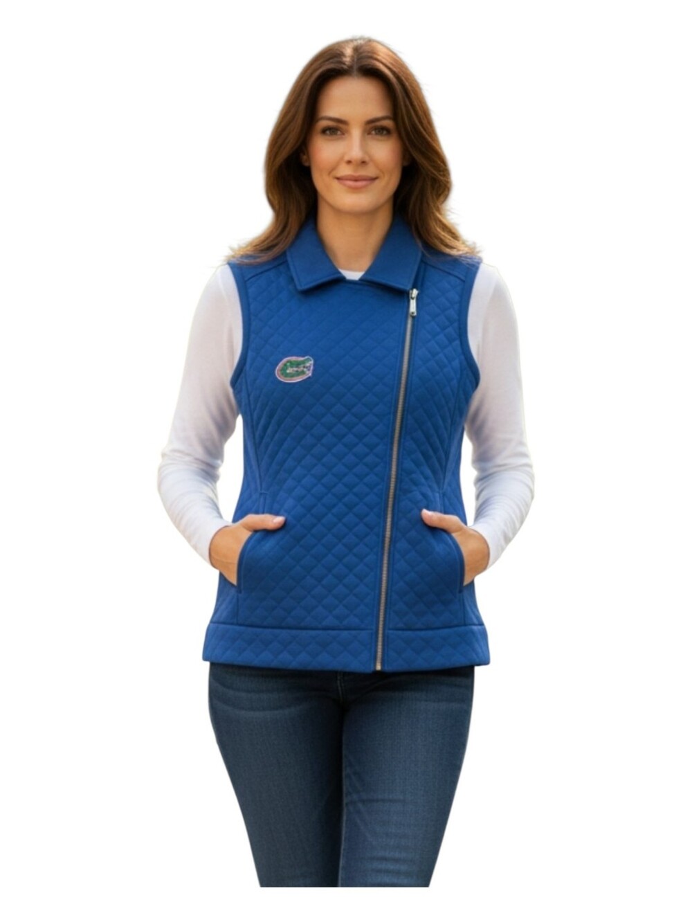 UG Apparel Womens Royal Blue Florida Gators Football Quilted Full Zip Vest Small